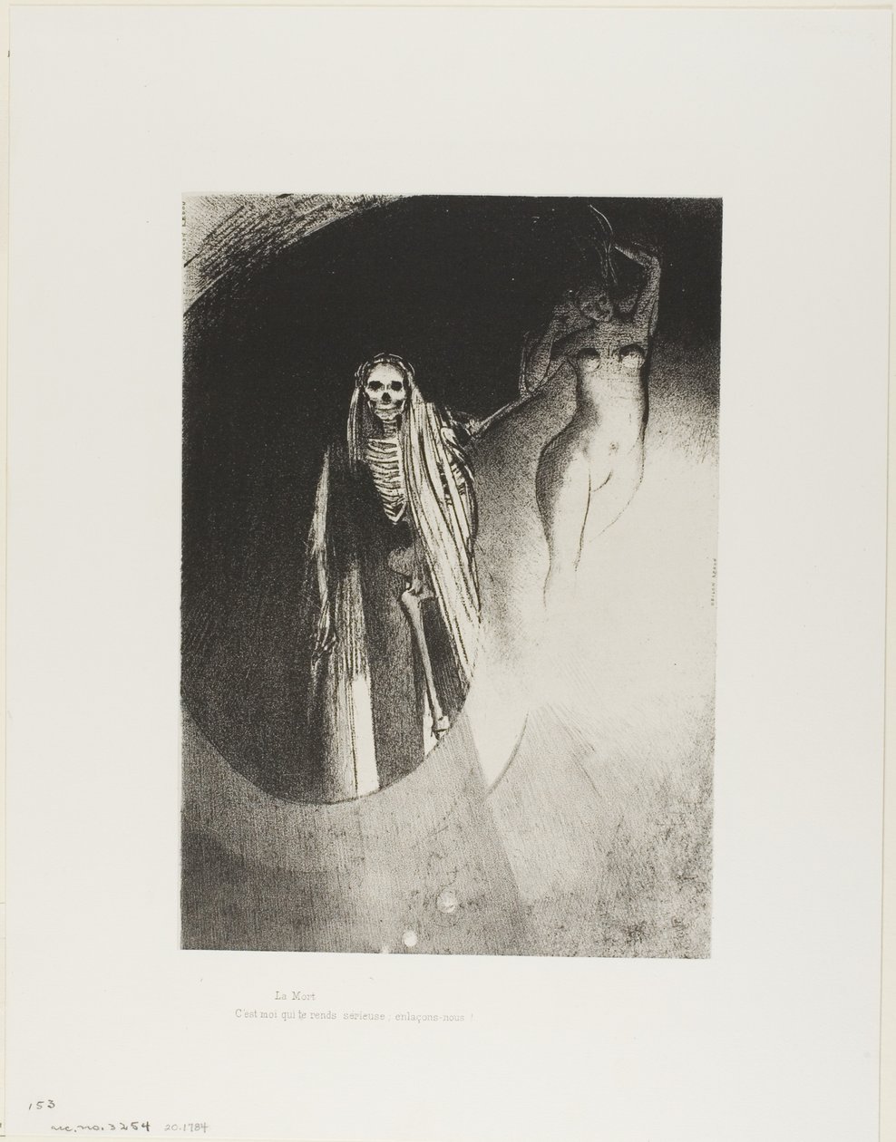 Ölüm: "Seni ciddi yapan benim; birbirimize sarılalım", plaka 20/24 by Odilon Redon