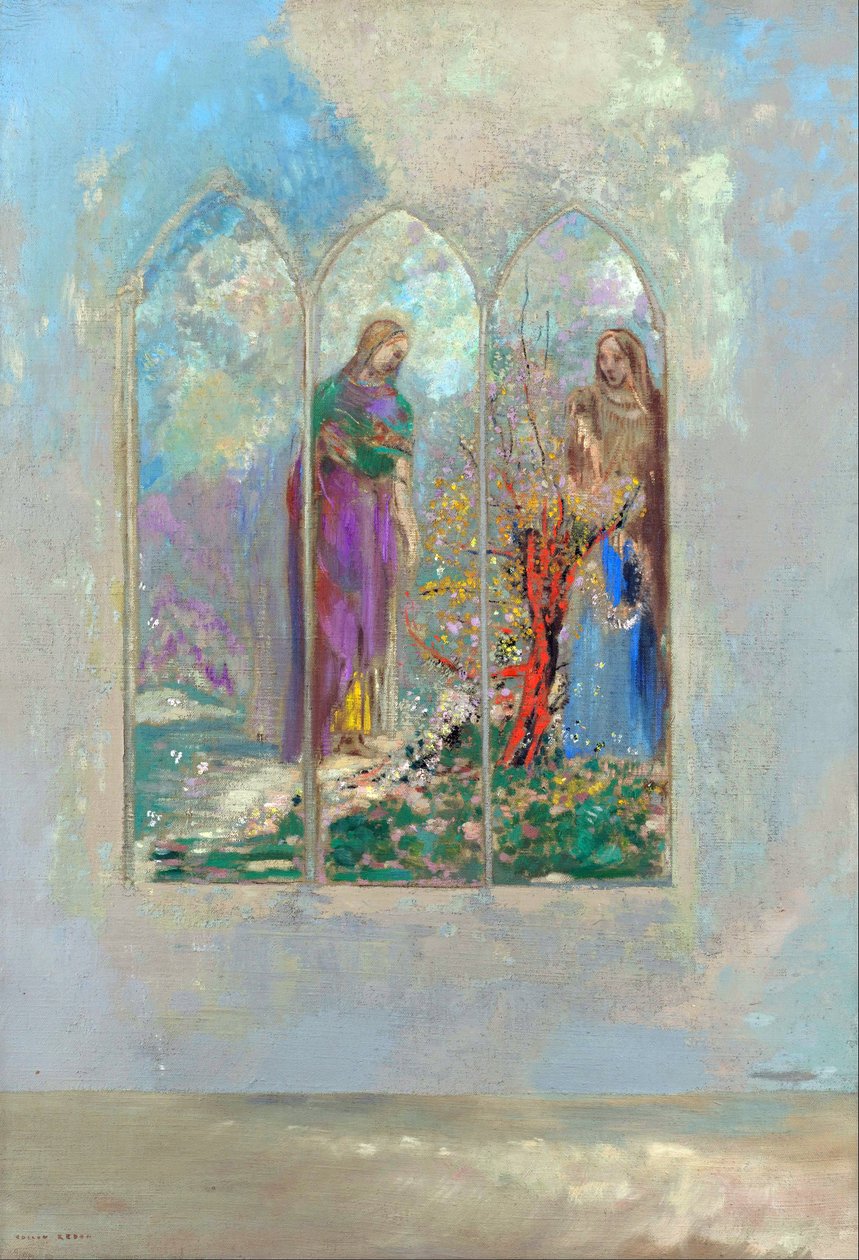 Kırmızı bir çalının önünde adanmışlık - Kırmızı bir çalının yanında adanmışlık - Odilon Redon