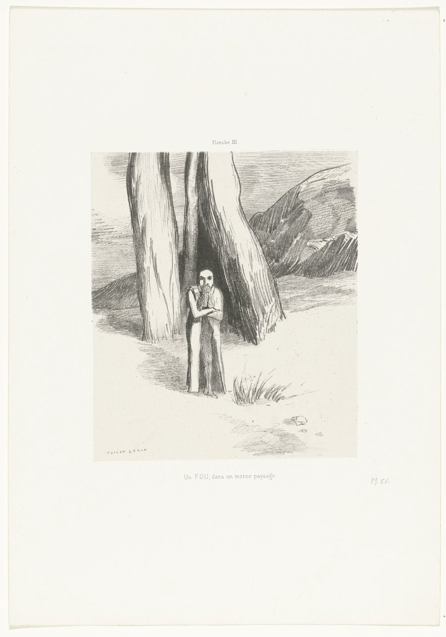 Kasvetli bir manzarada bir deli Un FOU, dans un morne paysage (nesne üzerinde başlık) by Odilon Redon