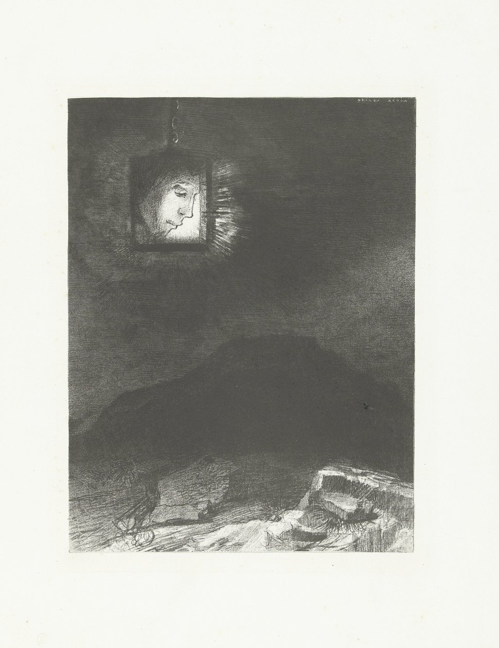 Bir fenerde bir kafa Güvencesiz ışık, Askıya Alınmış Sonsuzlukta bir kafa Şarkılar (dizi adı) Rüyalar (dizi adı) by Odilon Redon