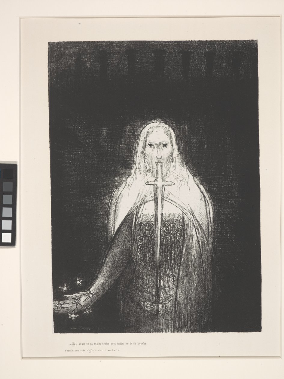 Ve Sağ Elinde Yedi Yıldız Vardı... (çine aplike kağıt üzerine taşbaskı) by Odilon Redon