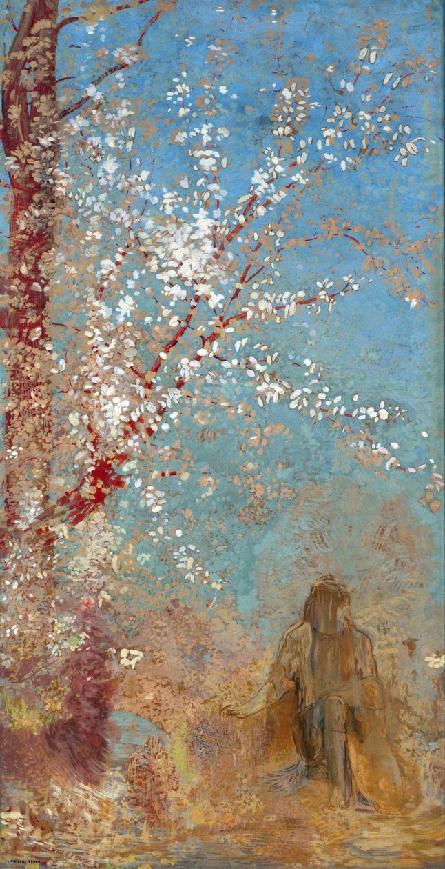 Çiçek açan bir ağacın altında şekil - Tablo Odilon Redon tarafından by Odilon Redon