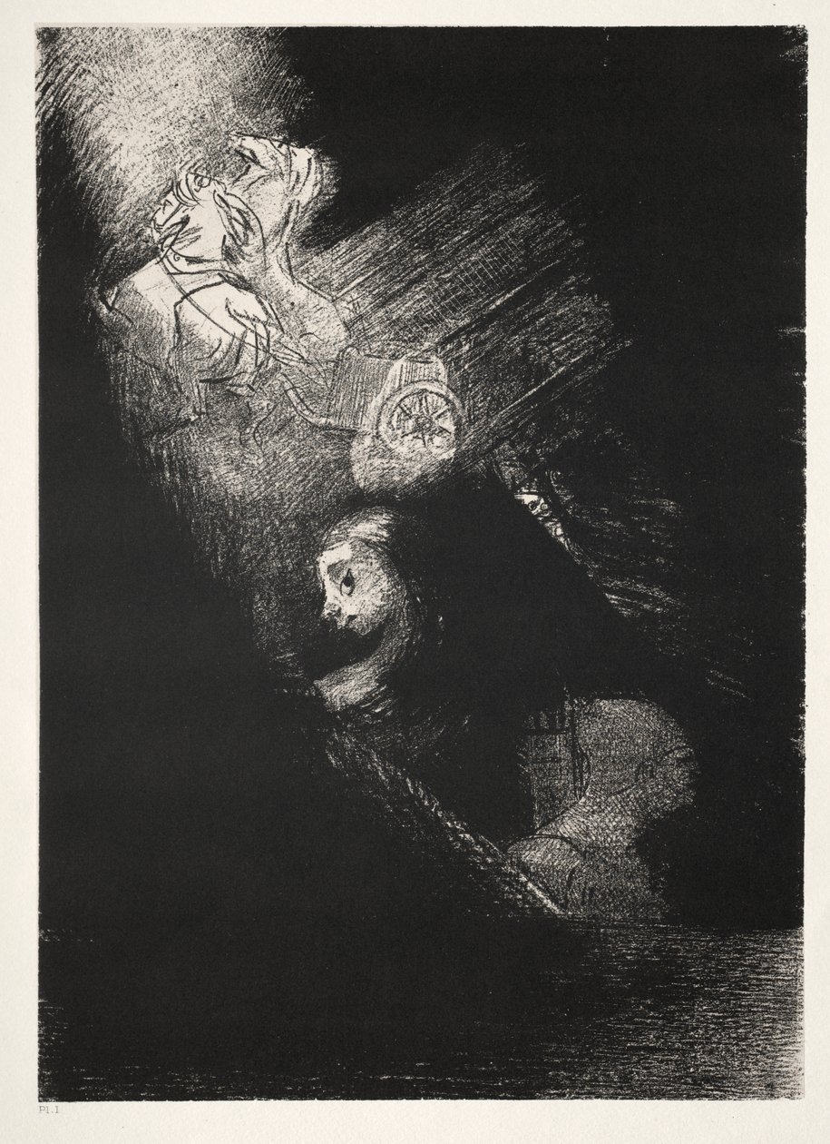 Önce Bir Su Havuzu, Sonra Bir Fahişe, Bir Tapınağın Köşesi, Bir Askerin Yüzü, İki Beyaz, At Yetiştiren Bir Araba by Odilon Redon