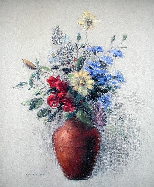 Çiçekler (kağıt üzerine pastel) by Odilon Redon