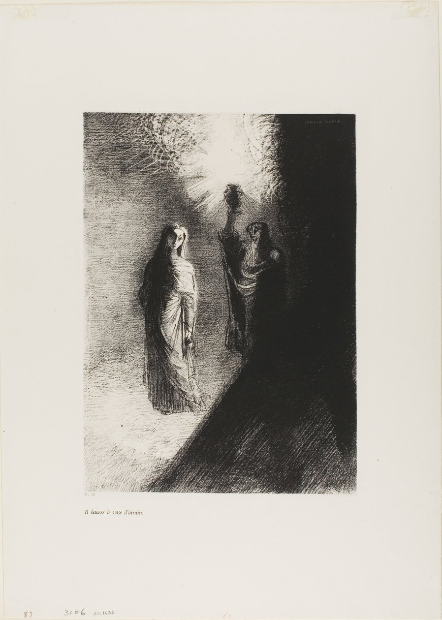 Bronz Vazoyu Kaldırıyor, plaka 4/10 by Odilon Redon