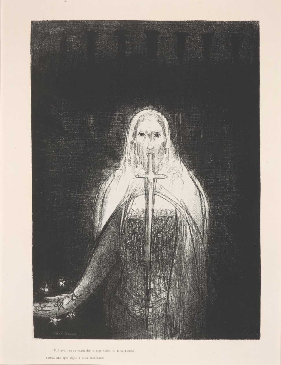 'Yedi yıldızı sağ elinde tuttu...', 'Apocalypse de Saint-Jean' serisinden illüstrasyon by Odilon Redon