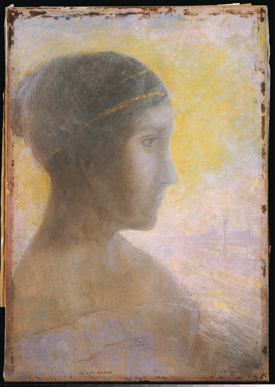 Profildeki Genç Bir Kadının Başı, 1895 dolayları by Odilon Redon