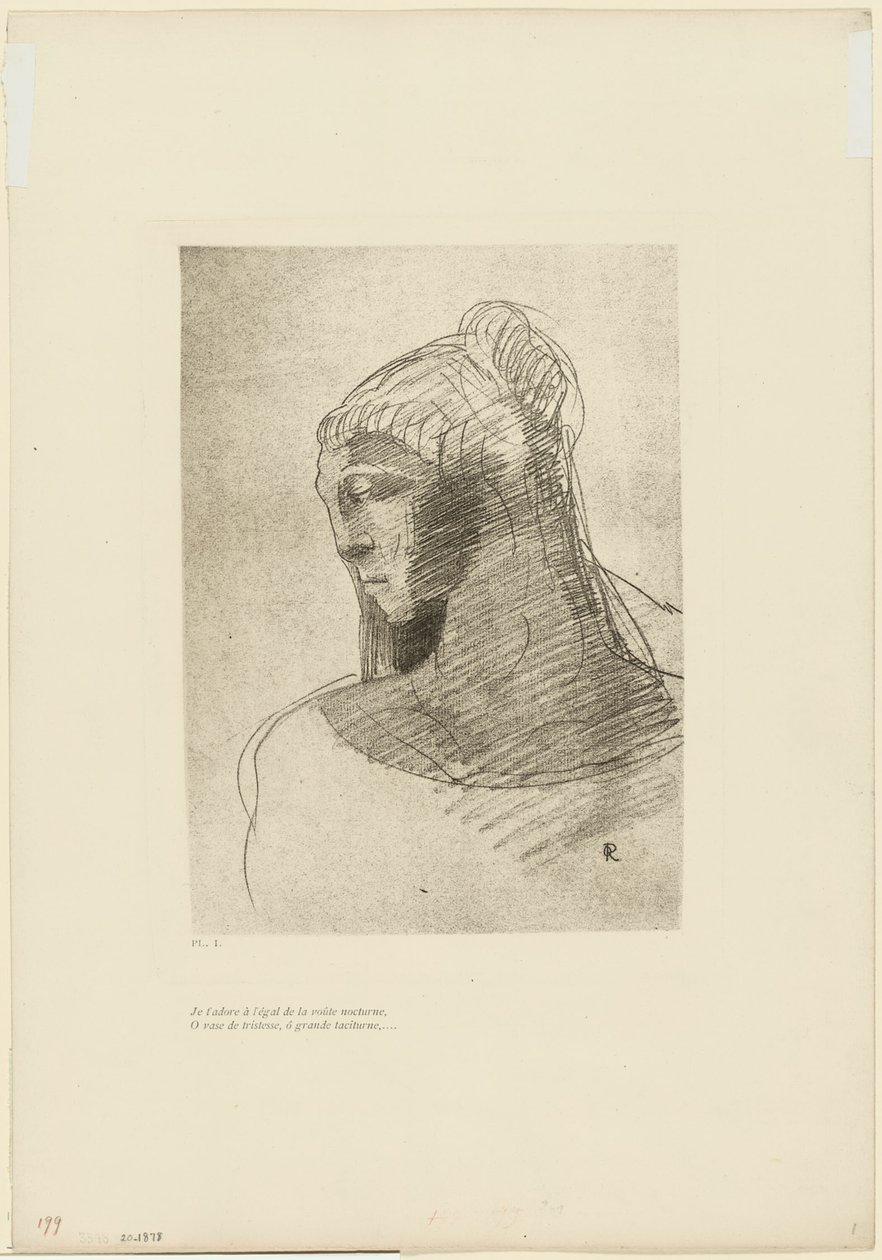Sana Taptığım Gibi Gece Göğünün Kasasına tapıyorum, Ey Hüzün Gemisi, Ey Uzun Sessiz Kadın, levha 2/9 by Odilon Redon
