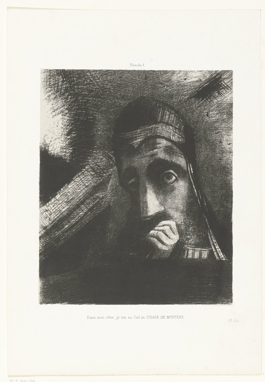 Rüyamda gökyüzünde gizemli bir yüz gördüm Dans mon rêve, je vis au Ciel un VISAGE DE MYSTÈRE (nesne üzerindeki başlık) by Odilon Redon
