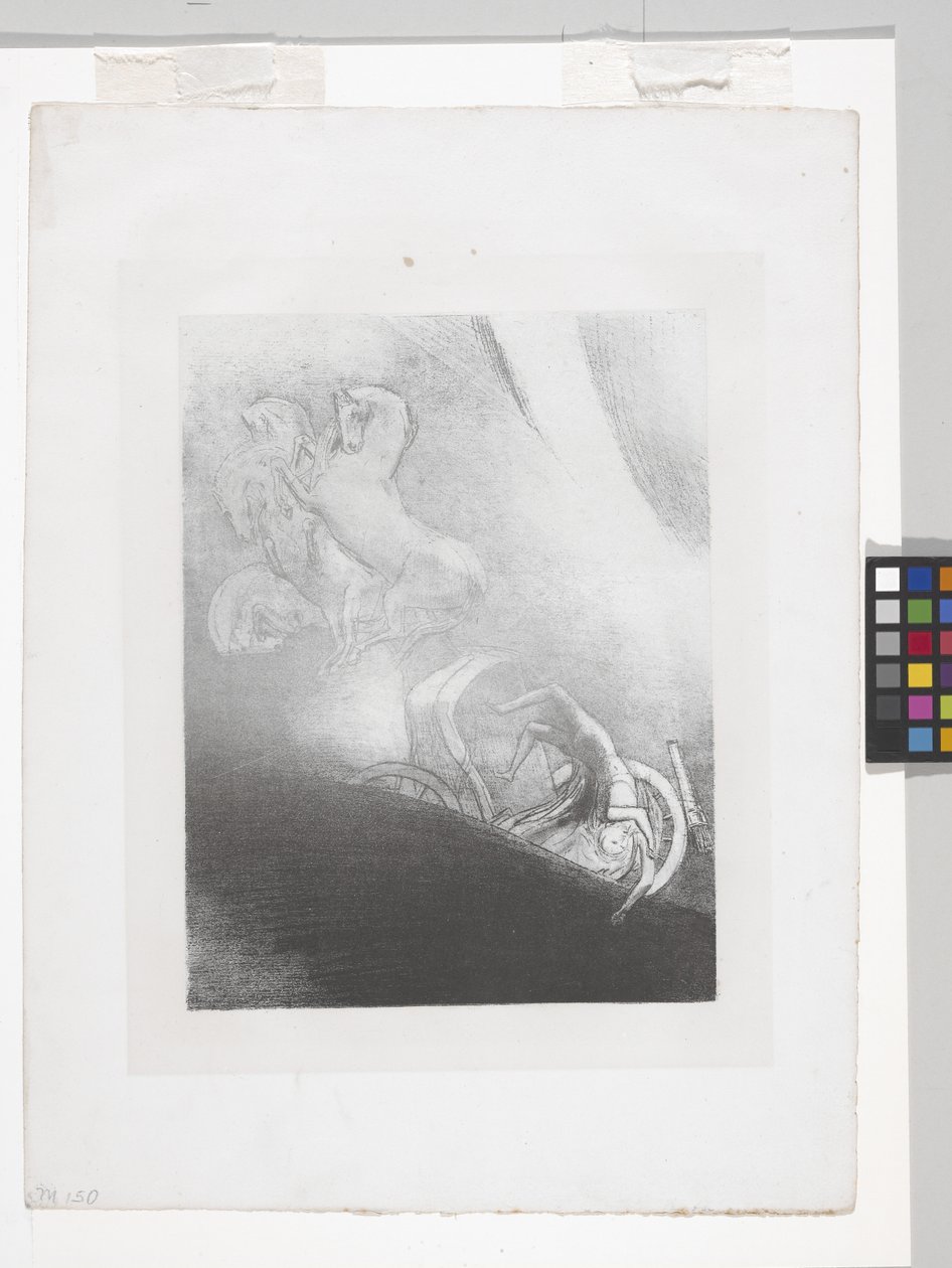 He Falls Into The Abyss... (çine aplikeli kağıt üzerine litografi) by Odilon Redon