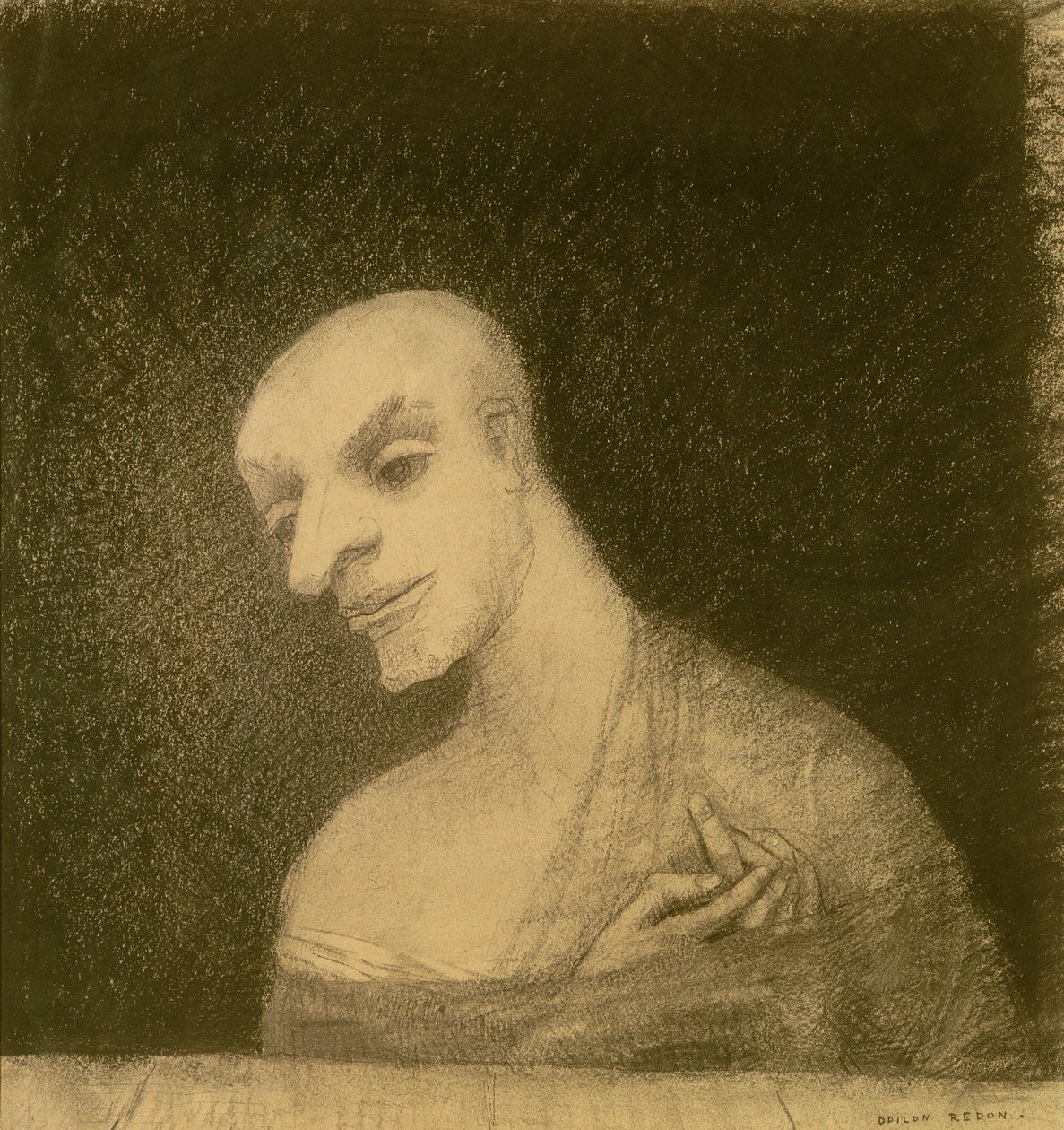 Hayali Figür, c.1881 (kağıt üzerinde tebeşir ve karakalem) by Odilon Redon