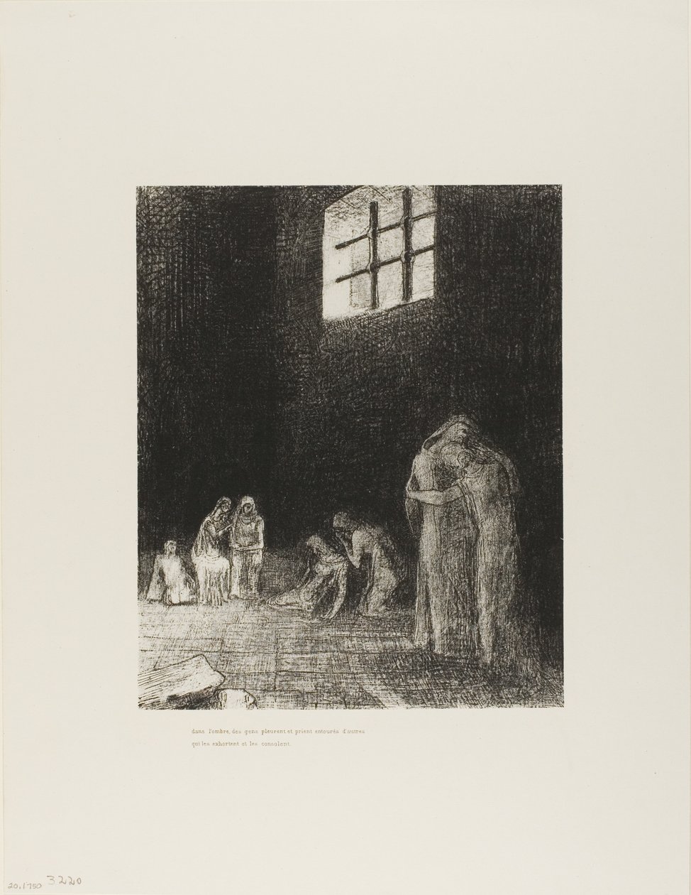 Gölgede İnsanlar Var, Ağlayan ve Dua Eden, Çevrelerinde Kendilerini Teşvik Eden Başkaları, plaka 6/24 by Odilon Redon