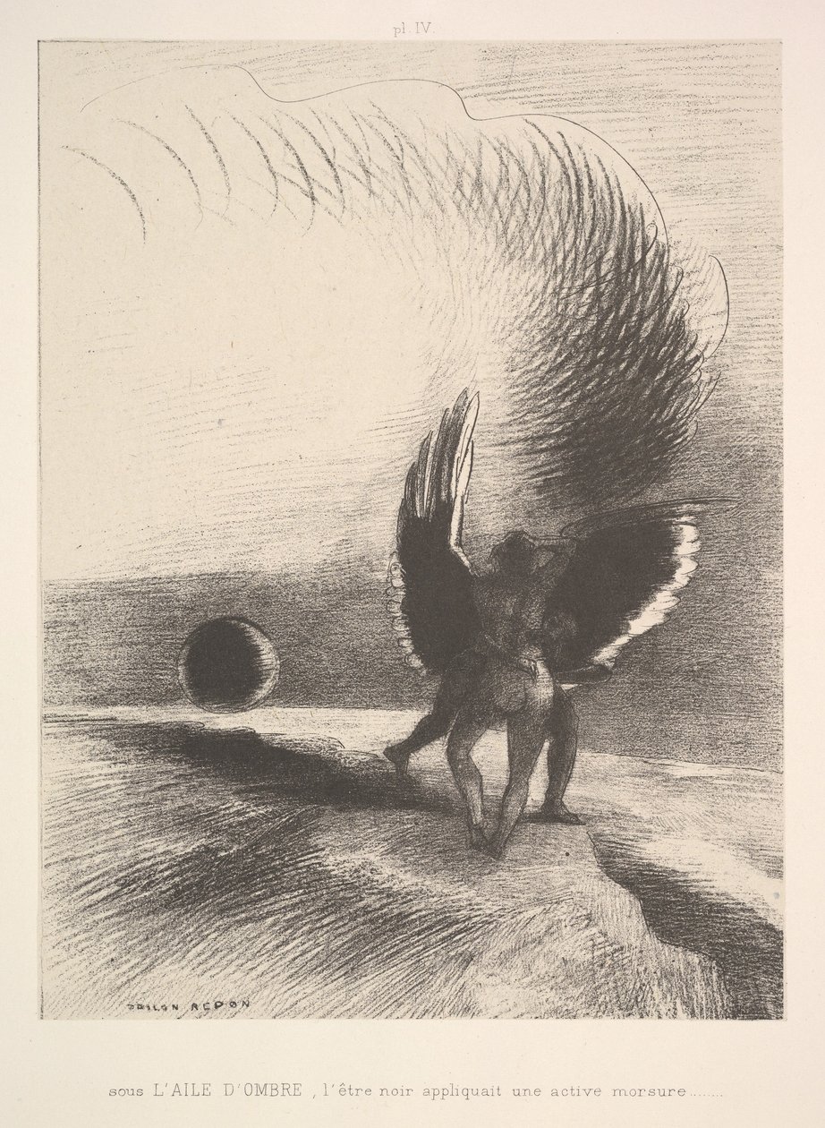 Kanadın gölgesinde, kara yaratık ısırdı, 1891. by Odilon Redon