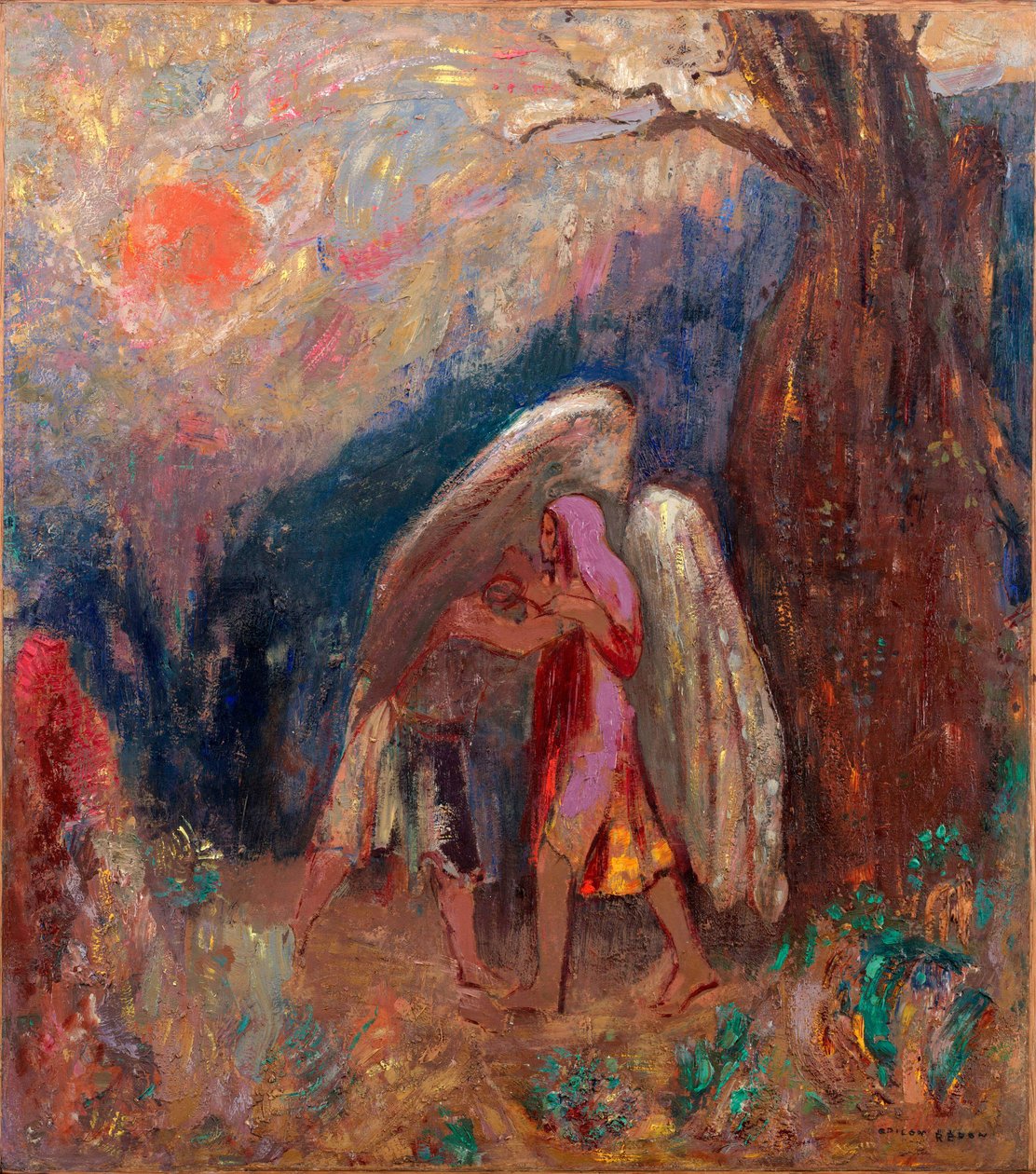 Yakup ve melek. Odilon Redon (1840-1916), tuval üzerine yağlıboya, 1907 civarı. Fransız sanatı, 20. yüzyıl, sembolizm. Modern Sanat Müzesi, New York (ABD). by Odilon Redon