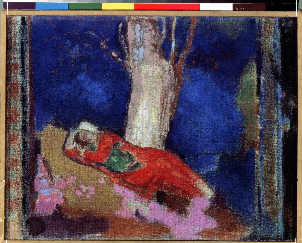 "Ağacın Altında Yatan Genç Kadın" (Ağacın Altında Yatan Kadın) Tablo Odilon Redon (1840-1916) 1900-1901 Guaj ve tempera. Nabis. Ermitaj Müzesi, Sankt Petersburg (Saint-Petersburg) by Odilon Redon