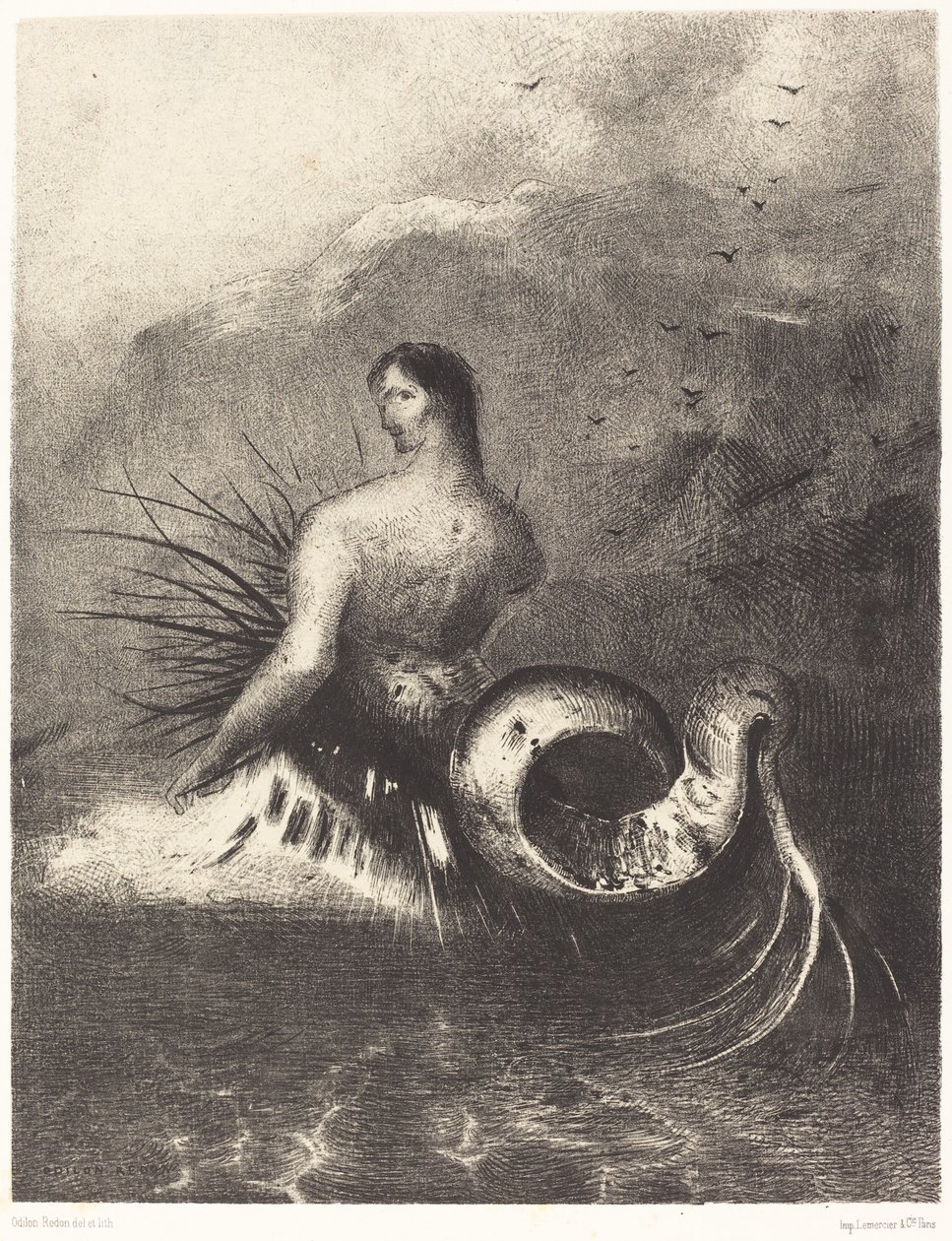 La sirene sortit des flots vetue de dards (Dikenlere bürünmüş Siren, dalgaların arasından çıktı. by Odilon Redon