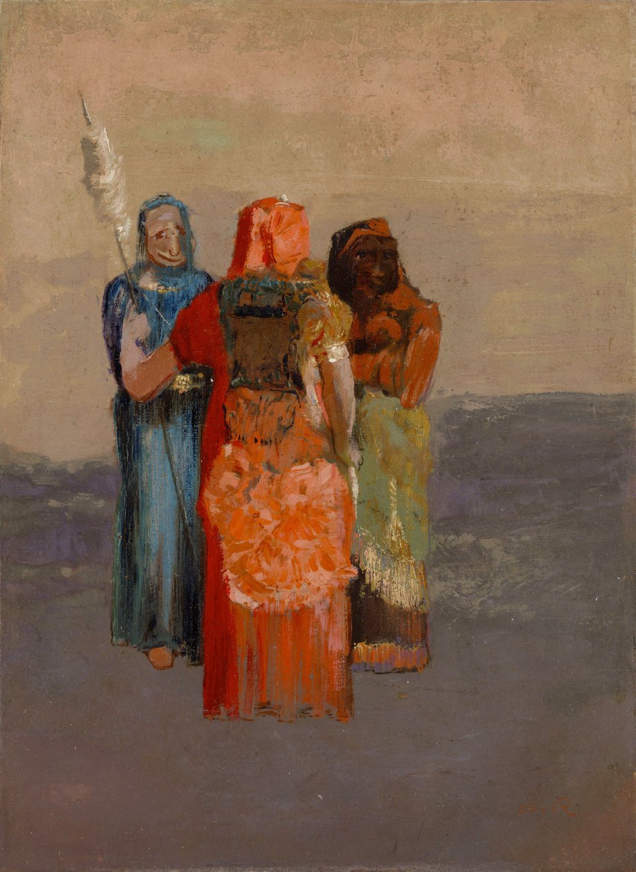 Les Moires (Üç Kader) (antik mitolojiden kaderin üç tanrısı veya Romalıların Kaderleri) - Odilon Redon (1840-1916), tuval üzerine yağlı boya (32.4 x 23.8 cm) by Odilon Redon
