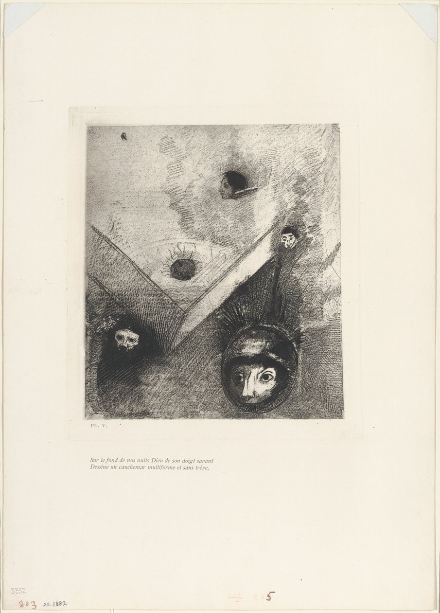 Gecelerimizin Arka Planında Tanrı Bilen Parmağıyla Çok Biçimli Amansız Bir Kabusun İzini Sürer, levha 6/9 by Odilon Redon