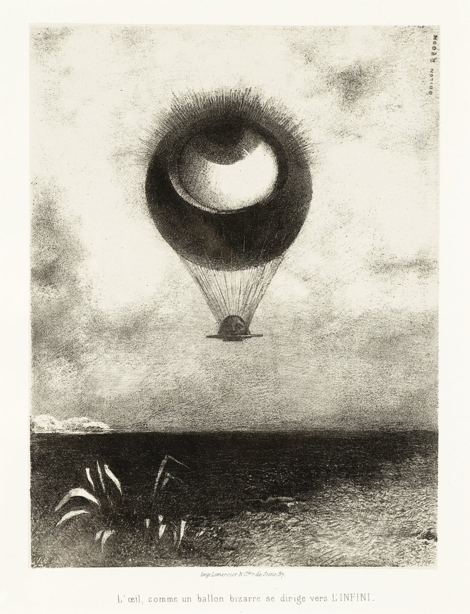 Edgar Poe için illüstrasyon serisi: "Göz, Garip Bir Balon Gibi, Sonsuzluğa Monte Ediyor" Odilon Redon (1840-1916) tarafından Litografi by Odilon Redon