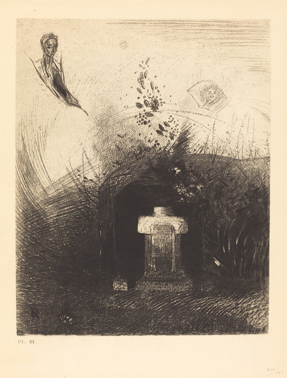 İyi bir Hıristiyan, karanlık bir gecede, eski bir yıkıntının arkasına, hayırseverlik amacıyla kavisli bedeninizi gömerse by Odilon Redon