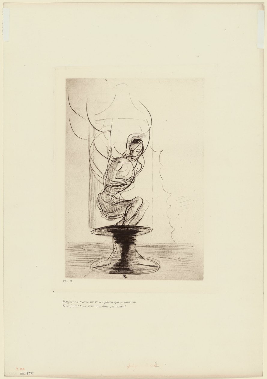 Bazen Kişi Eski Bir Anımsama Şişesi Bulur, Bu nedenle Yaşamda Geri Dönen Bir Ruh Sorun Çıkarır, levha 3/9 by Odilon Redon