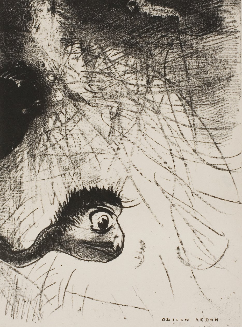 Aziz Anthony: "Bir Yerde Vücutları Sadece Görüntü Olan İlkel Şekiller Olmalı", plaka 4/6 by Odilon Redon