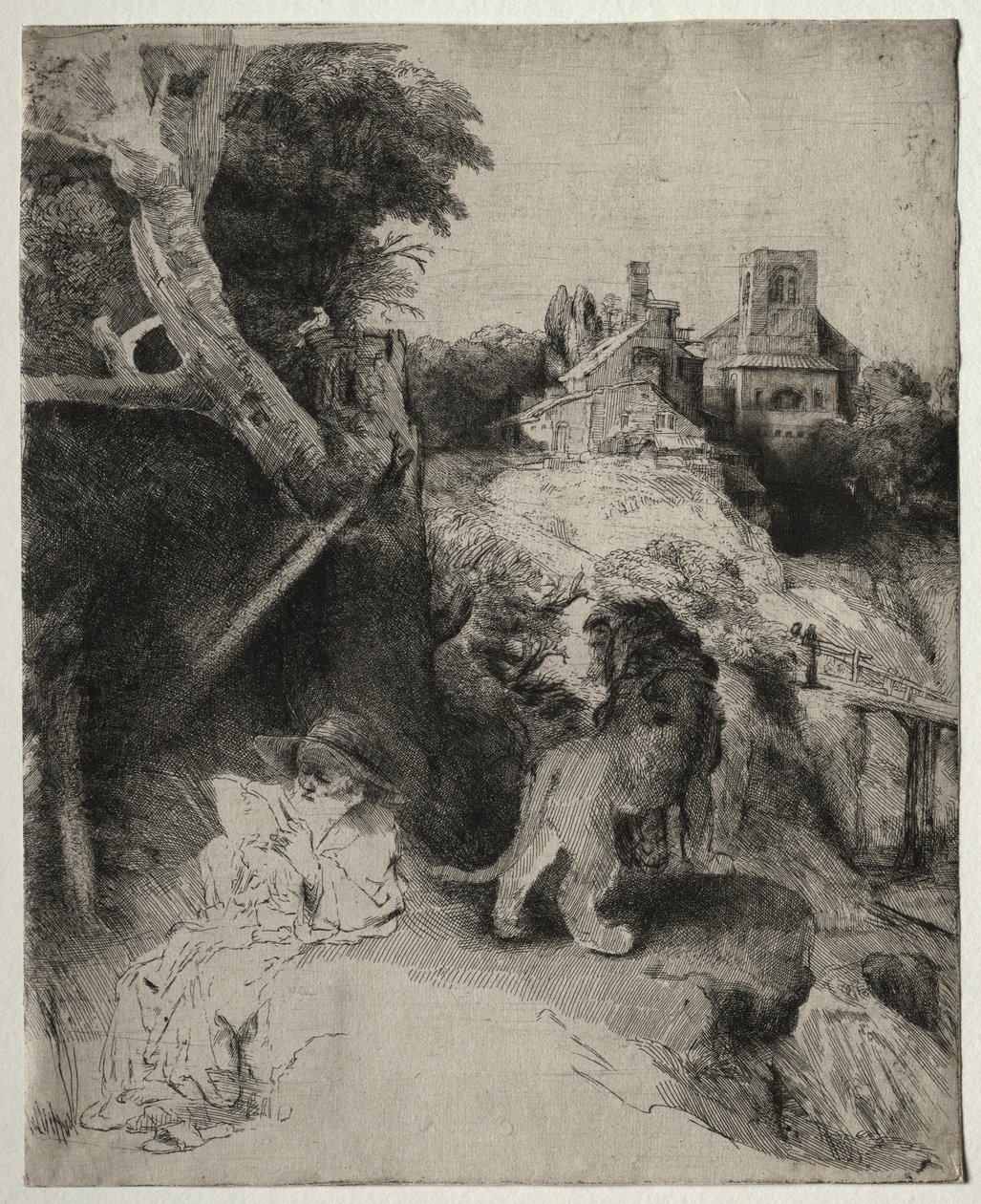 Bir İtalyan Manzarasında Aziz Jerome Okuma by Odilon Redon