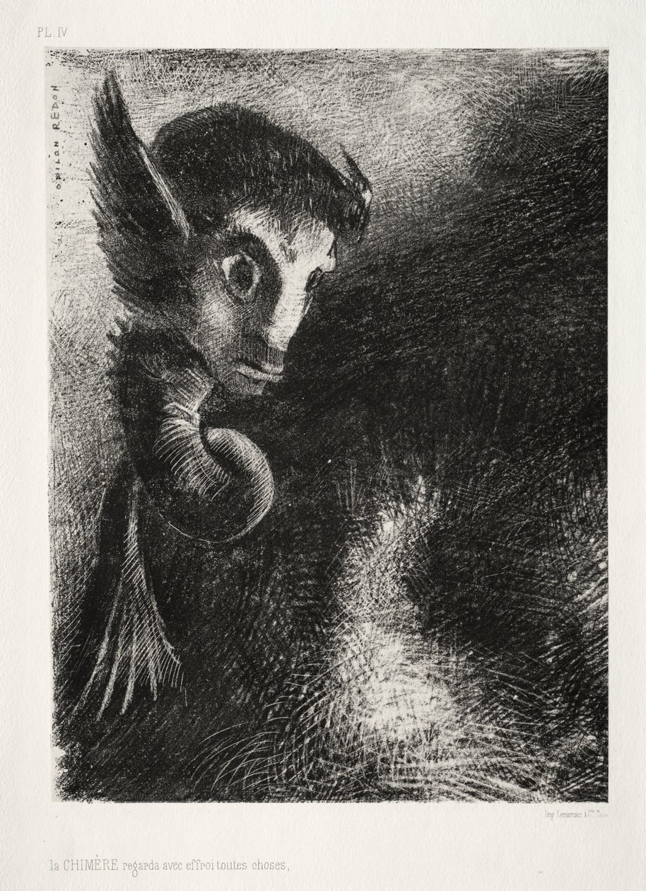 Chimera Her Şeye Korkuyla Baktı by Odilon Redon