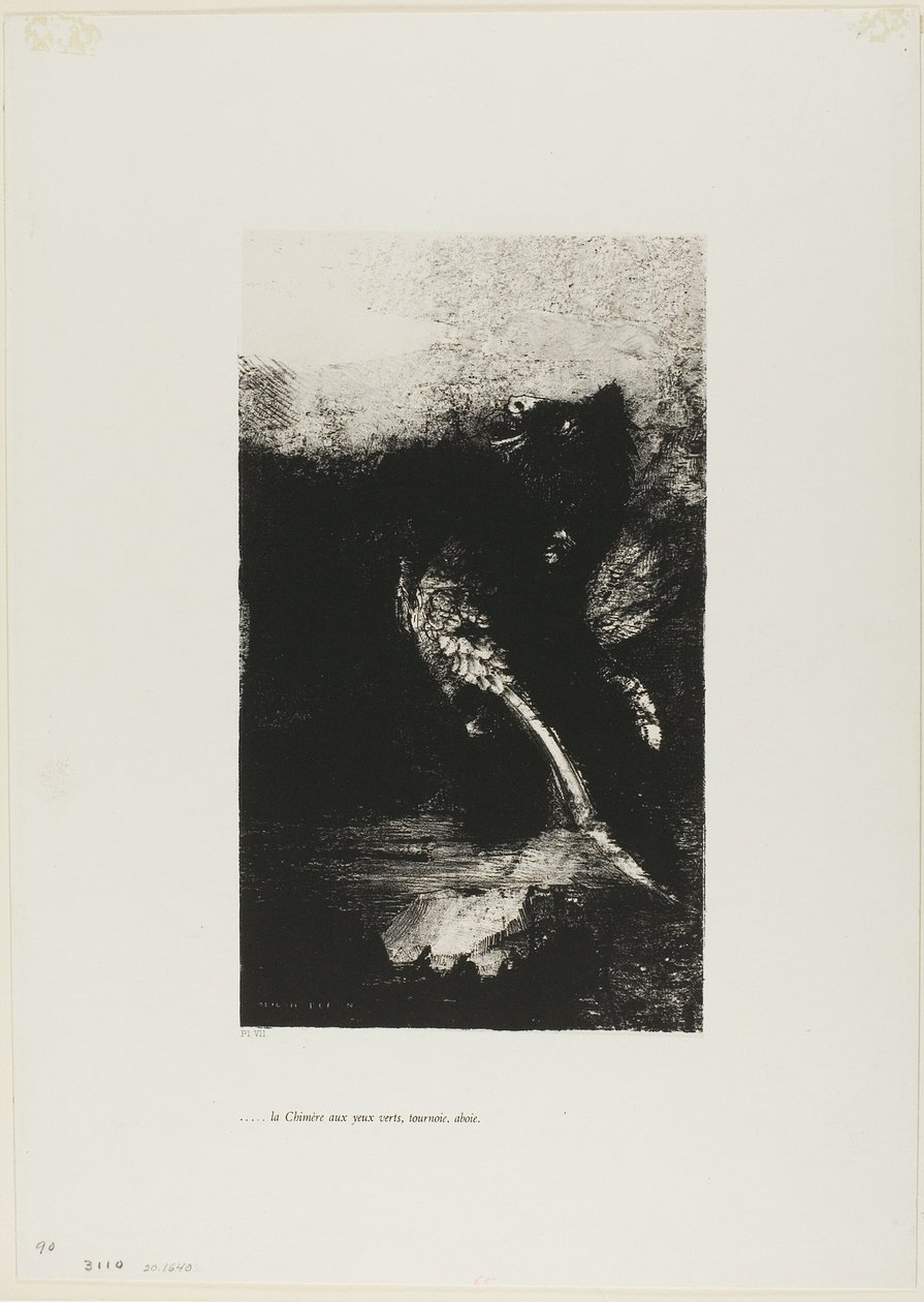 Yeşil gözlü Chimera Turns, Bays, The Temptation of Saint Anthony'den plaka 7 (1. seri) by Odilon Redon