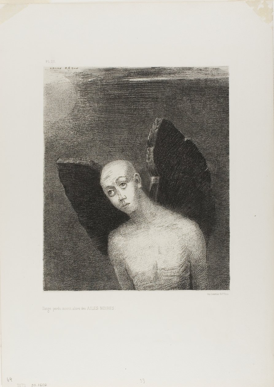 Kayıp Melek Sonra Kara Kanatları Açtı, Geceden by Odilon Redon