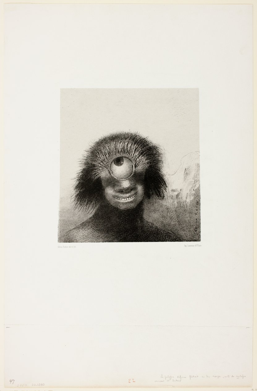 Şekilsiz Polip Kıyılarda Yüzdü, Bir Tür Gülümseyen ve İğrenç Tepegöz, "Les Origines"den 8 plaka 3 by Odilon Redon