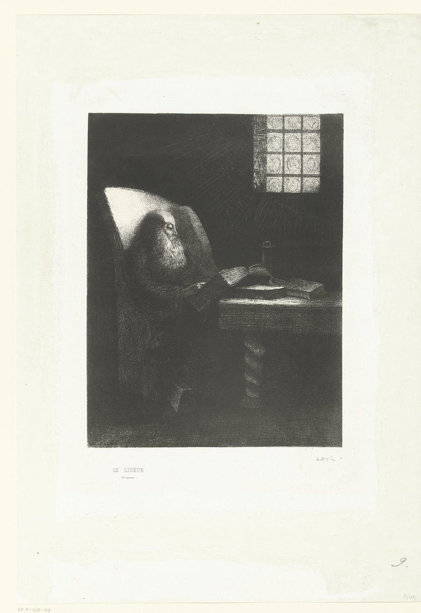 Okuyucu, 1892 (baskı) by Odilon Redon