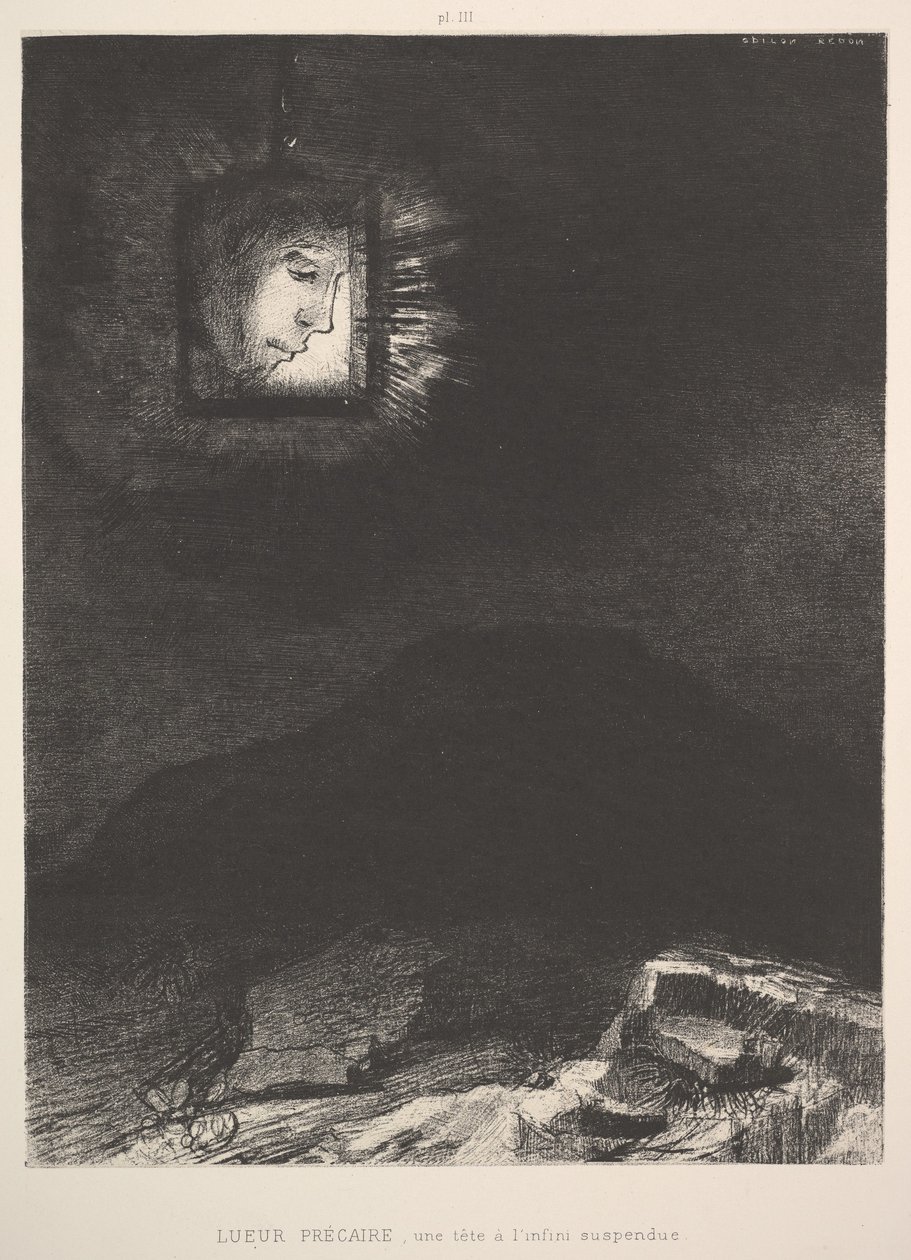 Uzayda asılı duran bir başın belirsiz parıltısı, 1891. by Odilon Redon