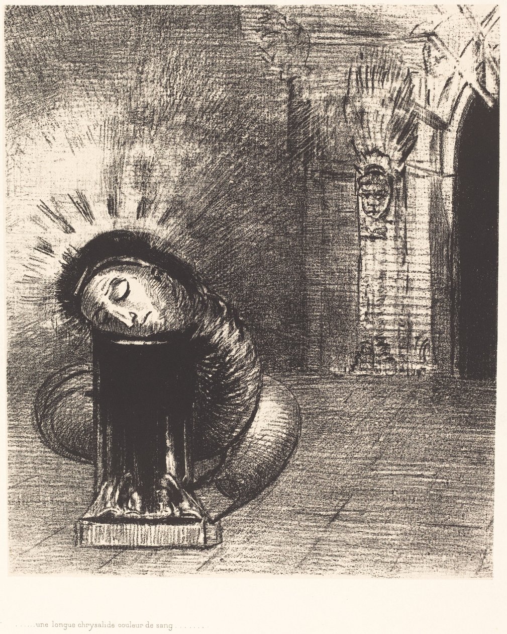 Uzun bir krizalit, kanın rengi by Odilon Redon