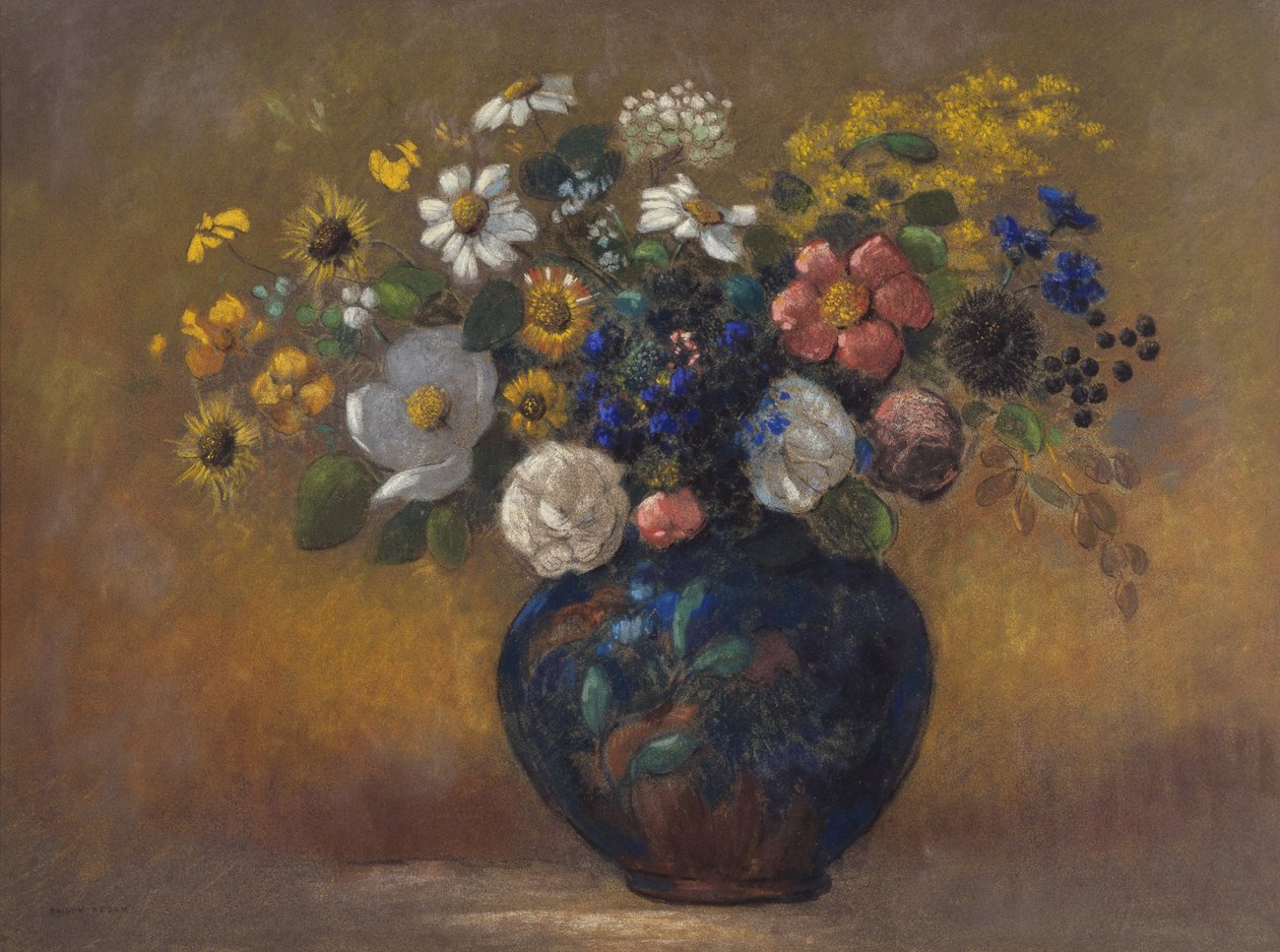 Vazoda Kır Çiçekleri, c.1910 (gemide pastel) by Odilon Redon