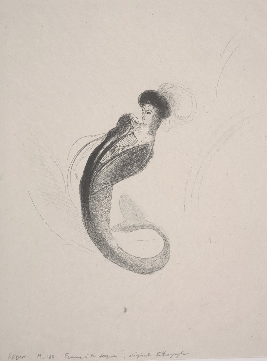 Toque ve Denizkızı Kuyruğu Takan Kadın by Odilon Redon