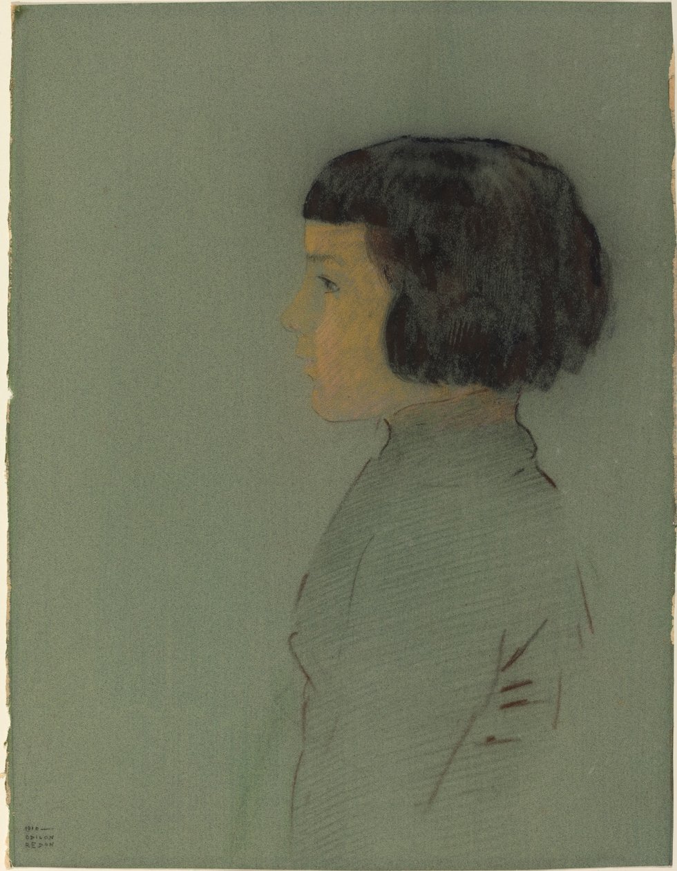 Profildeki genç kadın by Odilon Redon