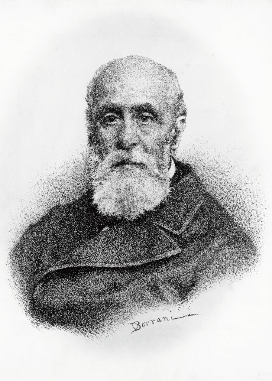 İtalyan şair ve vatansever Giovanni Ruffini'nin (1807-1881) portresi, Odoardo Borrani'nin (1833-1905) çiziminden sonra litografi by Odoardo Borrani