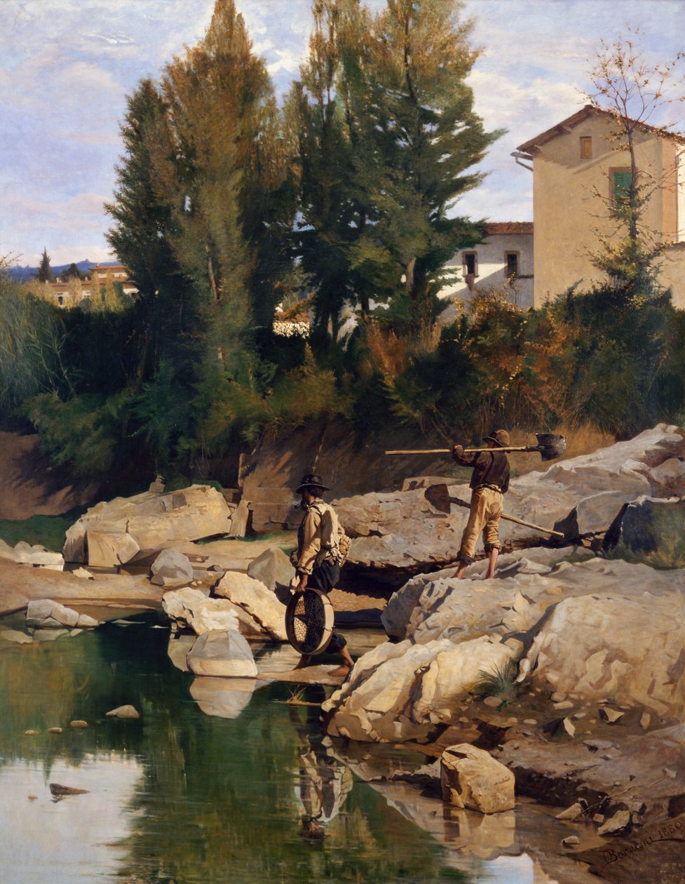 Mugnone Nehri üzerinde Renaioli (kum kazıcılar) by Odoardo Borrani