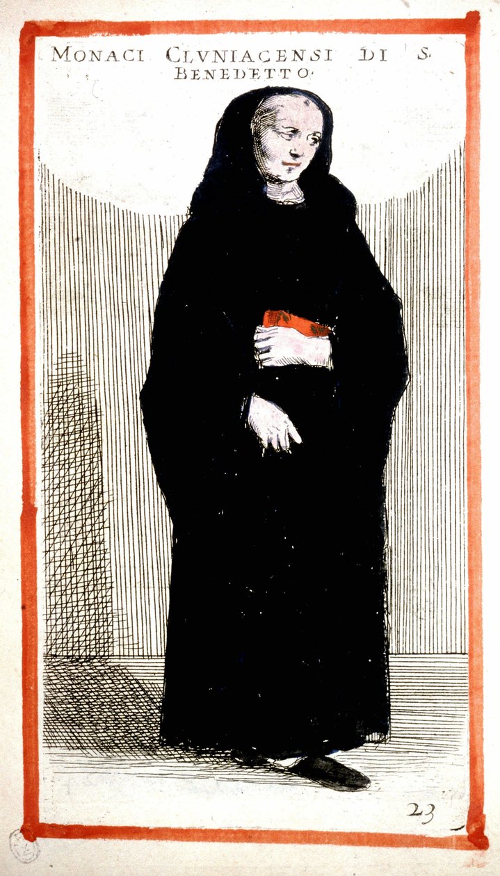 Dini düzen: Cluny Manastırı keşişi (Cluniian). 16. yüzyıl gravürü. O. Fialetti