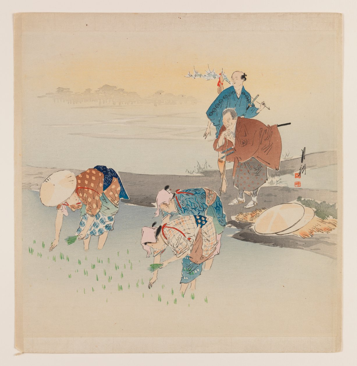 Pirinç Diken Erkek ve Kadın, 1890-1910 dolayları (tahta blok renkli baskı) by Ogata Gekko