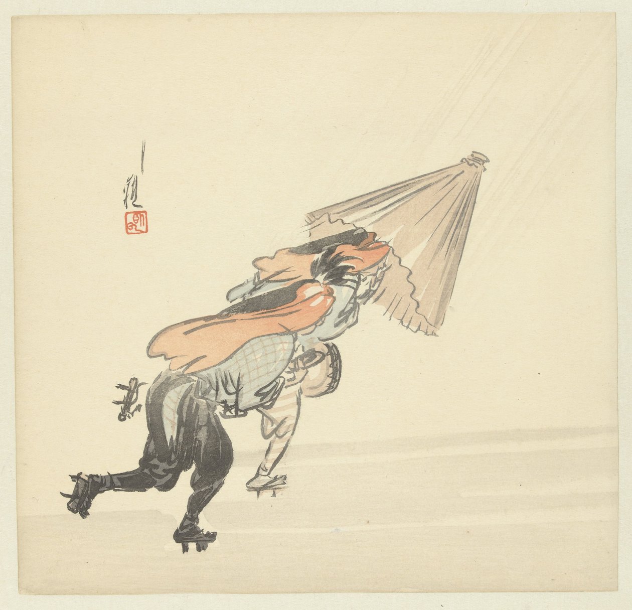 Yağmurda koşan iki müzisyen by Ogata Gekko