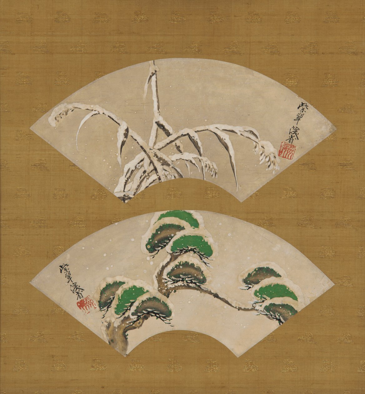 Karla yüklü çimenler ve Karla yüklü çam dalları by Ogata Kenzan
