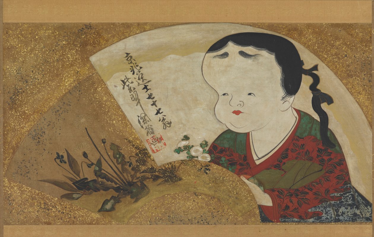 Üzume Okame ve çiçekler, 18-19.yy. by Ogata Kenzan