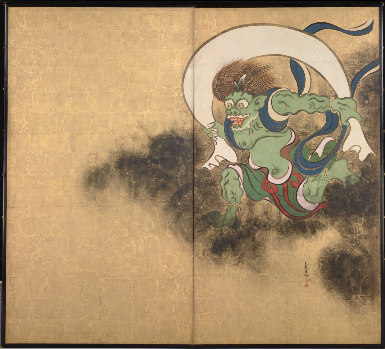 Rüzgar Tanrısı İki panelli ekranın sağ kısmı - Ogata Korin (1658-1716), kağıt üzerine suluboya ve mürekkep, 18. yüzyılın başları, Japon sanatı, Doğu mitolojisi - Tokyo Ulusal Müzesi, Japonya by Ogata Korin
