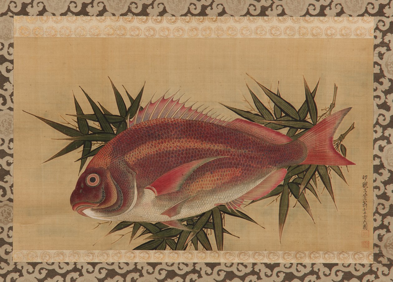 Bambu Yapraklarında Çipura (Tai), Asma parşömen, 18. yüzyıl (ipek üzerine renkli) by Ogawa Ritsuo Ogawa Ritsuo