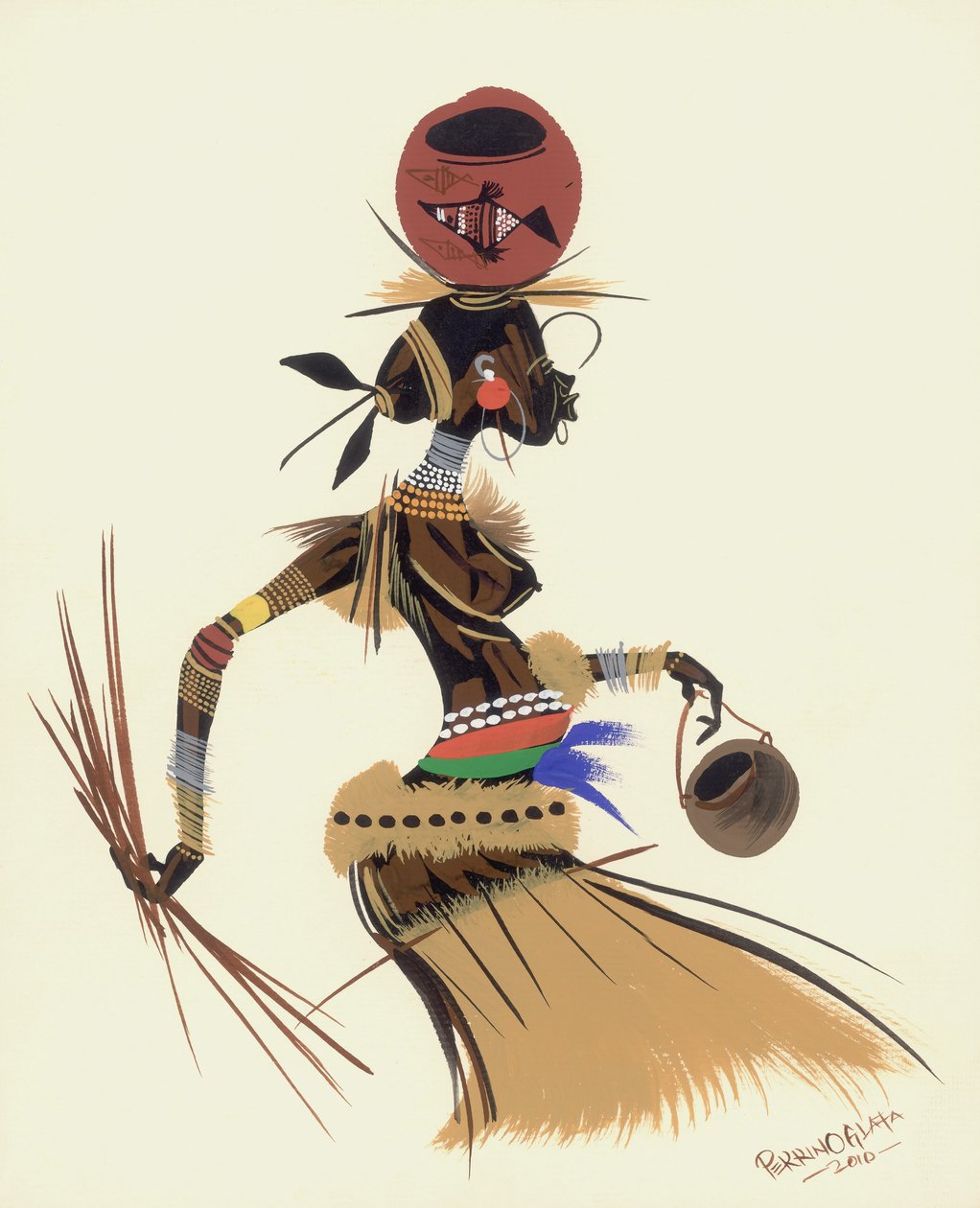 Walk for Food, 2010 (kağıt üzerinde yağlı boya) by Oglafa Ebitari Perrin