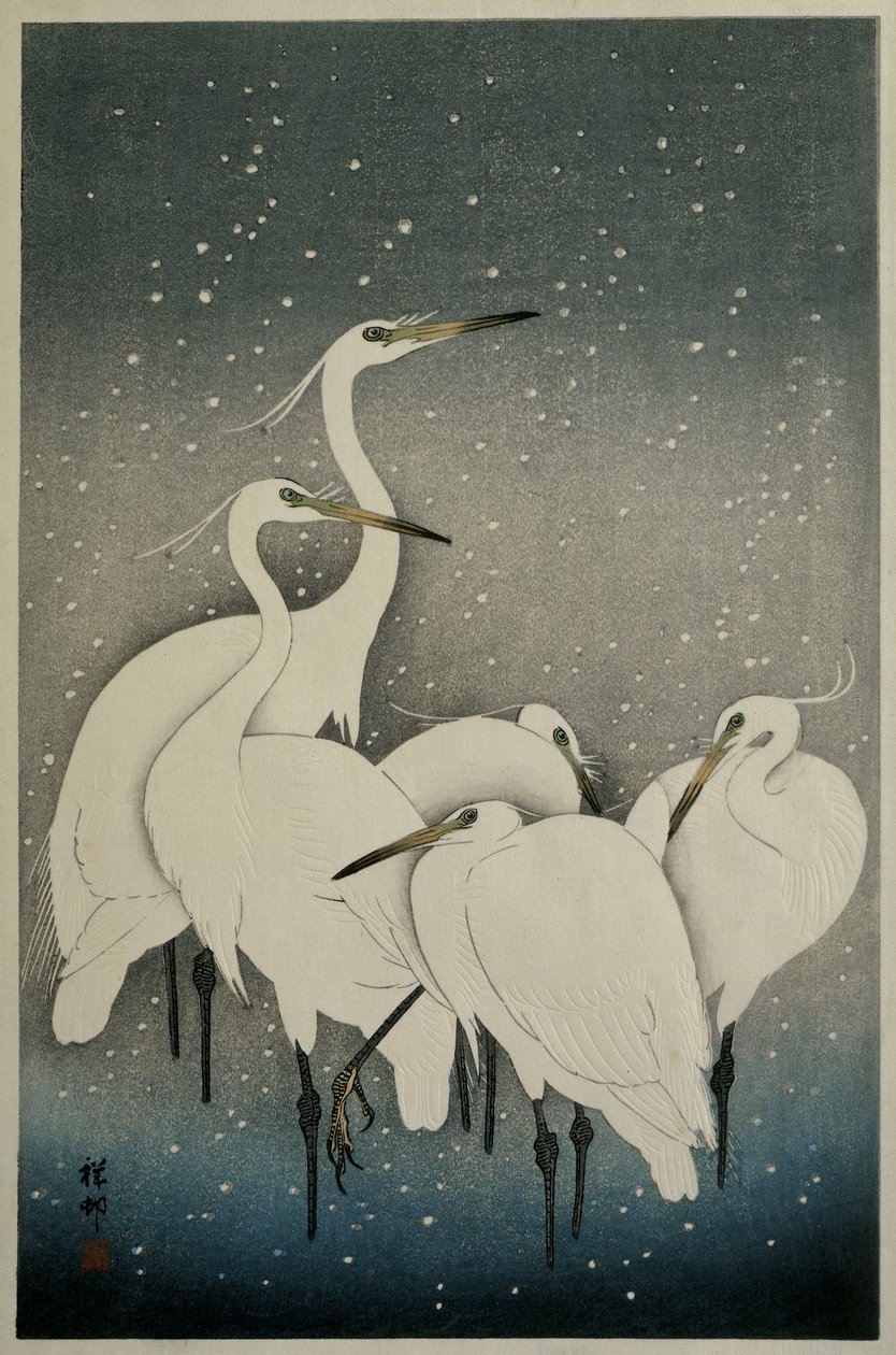 Ak balıkçıl Grubu, 1925-36 by Ohara Koson