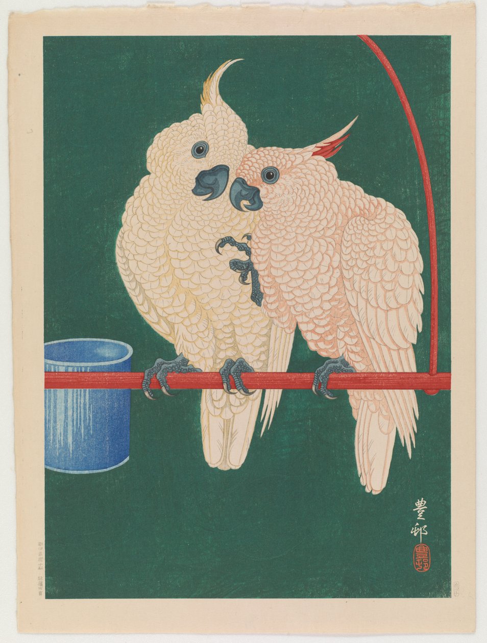 Beyaz kakadular çifti, 1930 dolayları (renkli tahta baskı) by Ohara Koson