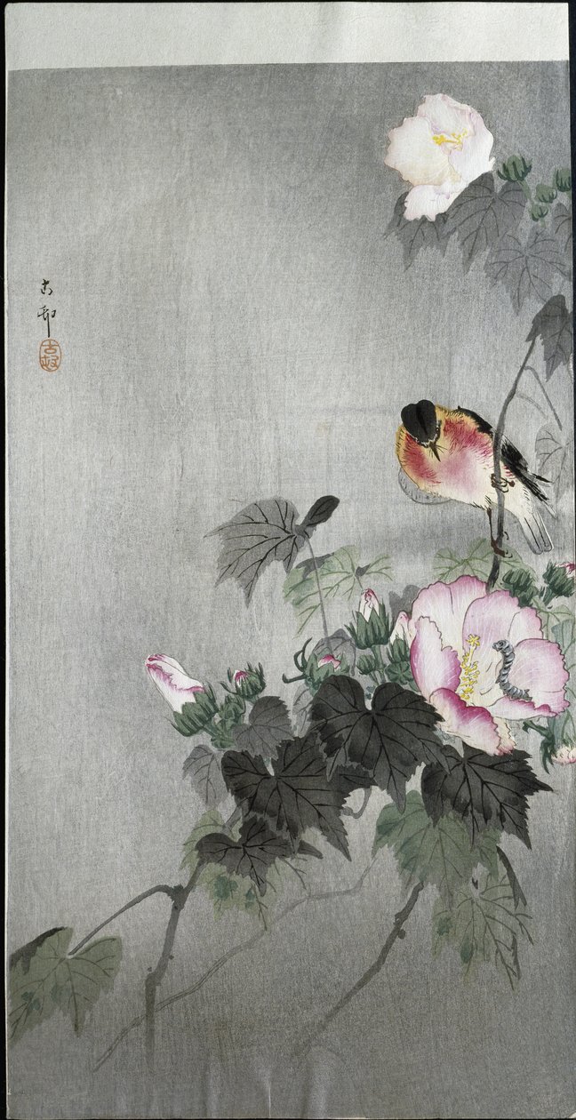 Taş sohbeti ve Açan Çiçek, 1907 by Ohara Koson